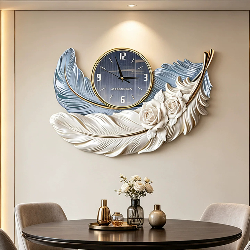 Resin Art Wall Clock - Luksusowy zegar ścienny z piórami, elegancki