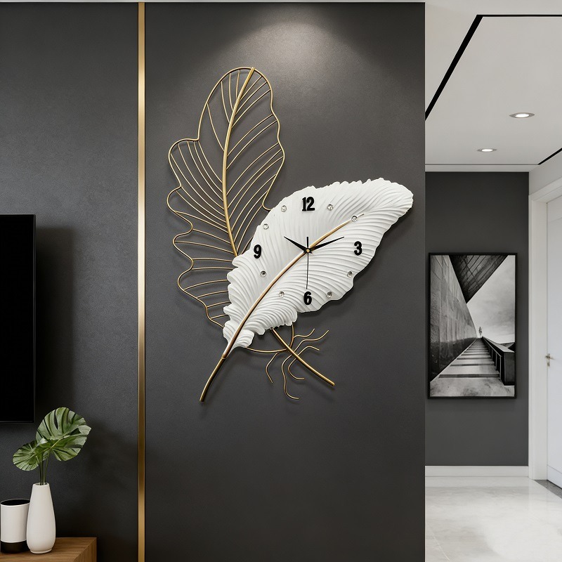 Resin Art Wall Clock - Zegar Ścienny z Piórami Nowoczesny Zegar